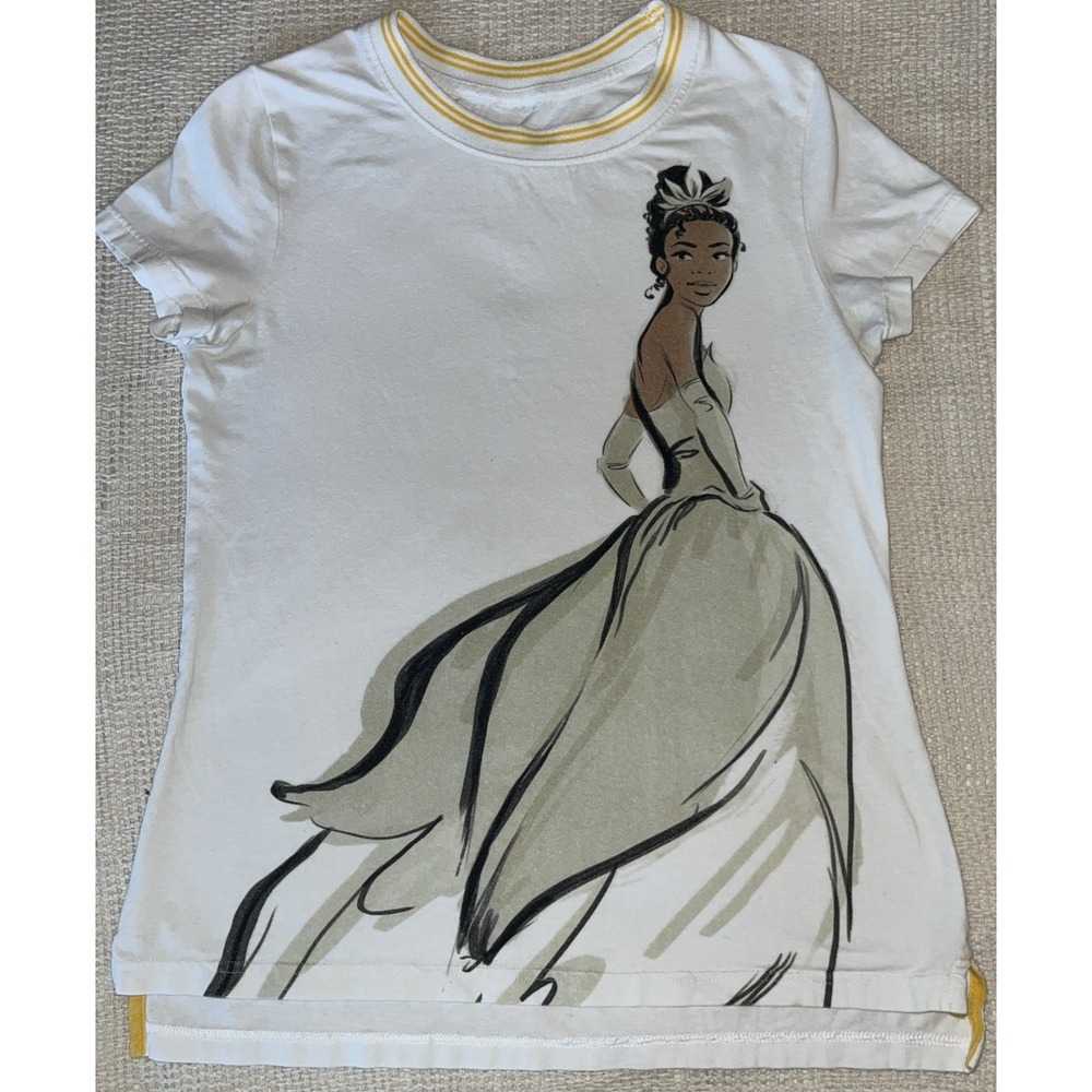 Disney Women Tiana Princess and the Frog Graphic T-Shirt Cotton Linen Blend Sz S